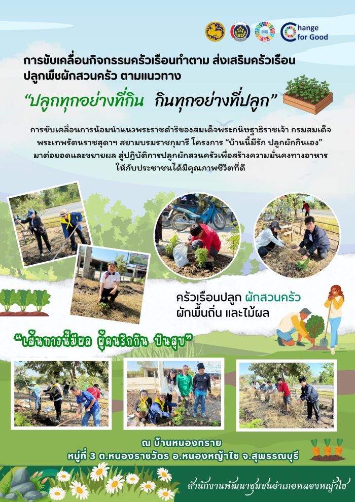 พช.หนองหญ้าไซ ขับเคลื่อนกิจกรรม “ครัวเรือนทำตาม” น้อมนำแนวพระราชดำริ สร้างความมั่นคงทางอาหาร