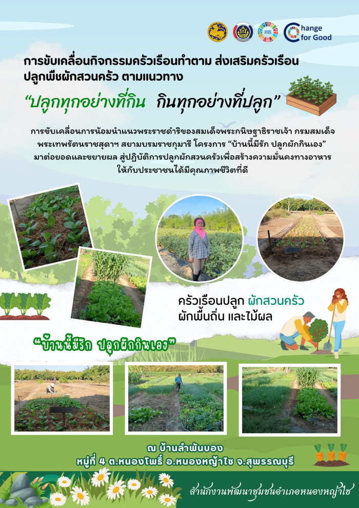 พช.หนองหญ้าไซ ขับเคลื่อนกิจกรรม “ครัวเรือนทำตาม” น้อมนำแนวพระราชดำริ สร้างความมั่นคงทางอาหาร